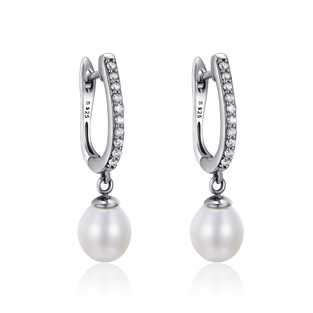 Cercei argint eleganti cu perle si zirconii